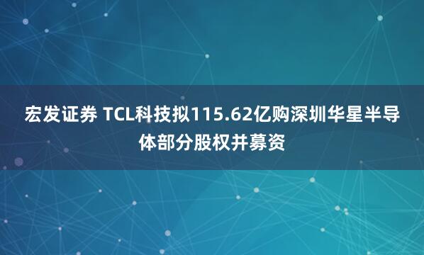 宏发证券 TCL科技拟115.62亿购深圳华星半导体部分股权并募资